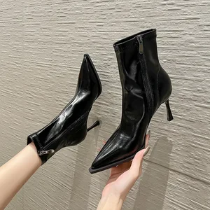 2026 Fall/Winter Elegant Professional Fashion Boots for Women 8288-1 Tempered Velvet Stretch Thin Pointed Toe Short Boots