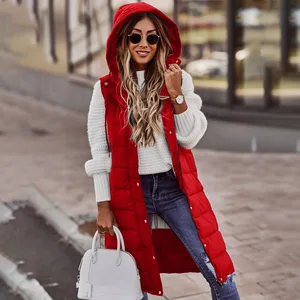 GX0502 New Arrival Winter Plus Size Women Casual Puff Jacket Hooded Bubble Down Coat Long Sleeveless Vest
