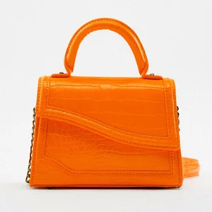 PU Croc Orange Leather Small Fashion Crossbody Bag Ladies Women Mini City Handbag Purse