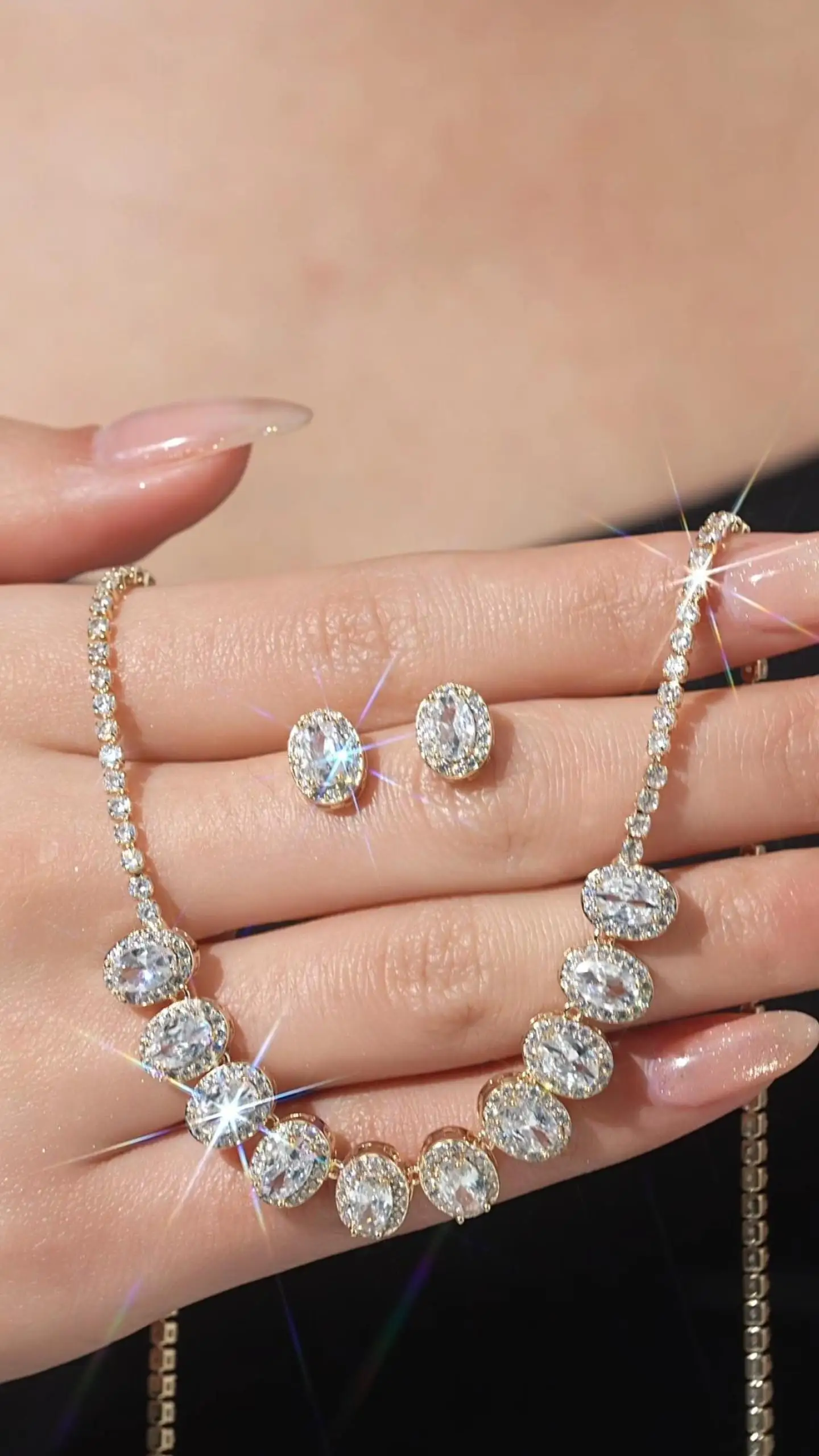 Vintage Zircon Gold Plated Necklace & Earring Set