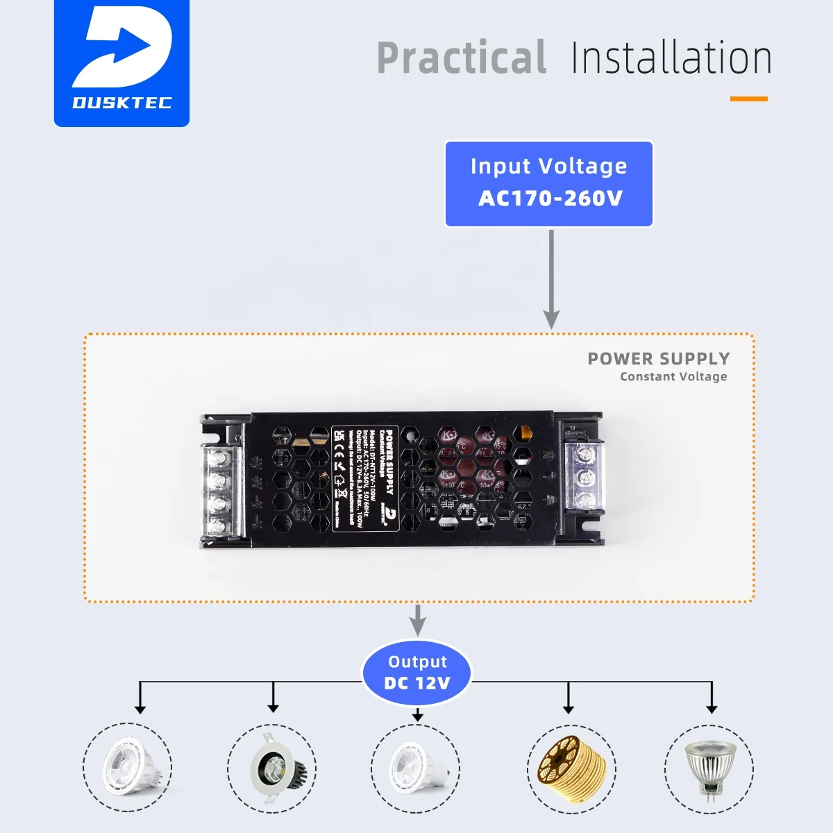 DUSKTEC Latest Class 2 Constant Voltage DC 12-24V Volt Box Electrical Transformer Switching Power Supply for CCTV Camera Set