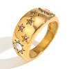 White Diamond Moon and Star Ring-Gold-No.8