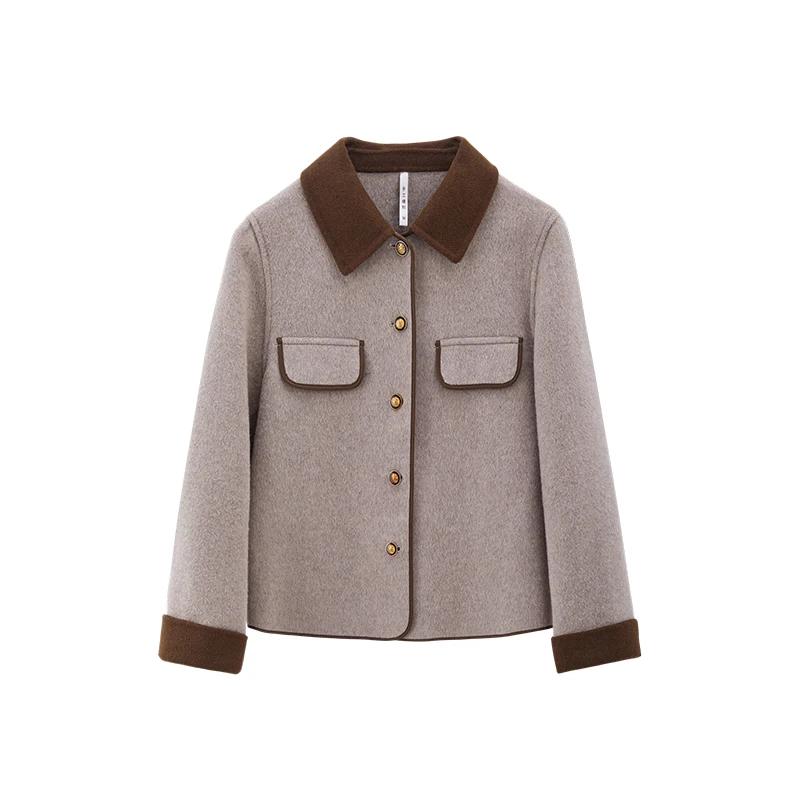 Women Autumn New Fashion Blend Short Blazer Coat Vintage Long Sleeve Female Outerwear Chic Femme