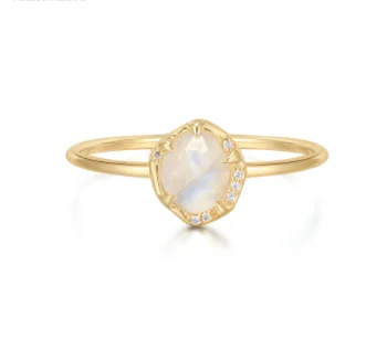 Au585 Fashion Solid Gold Ring Hot Sale Jewelries Moonstone Diamonds 7pcs Marquise Moon Stone Ring