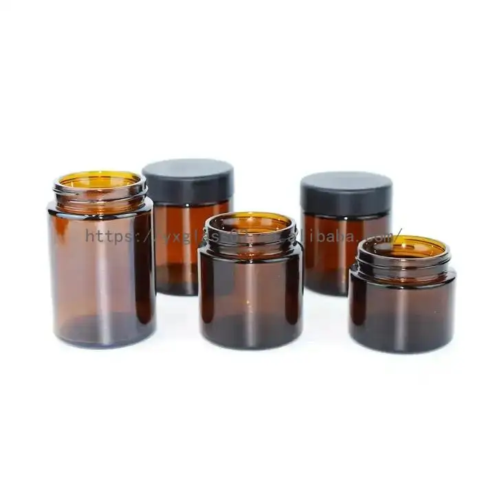 Cosmetic Glass Jars Empty Skincare Square Amber Face Cream Packaging container with Screw lid 15g20g30g50g