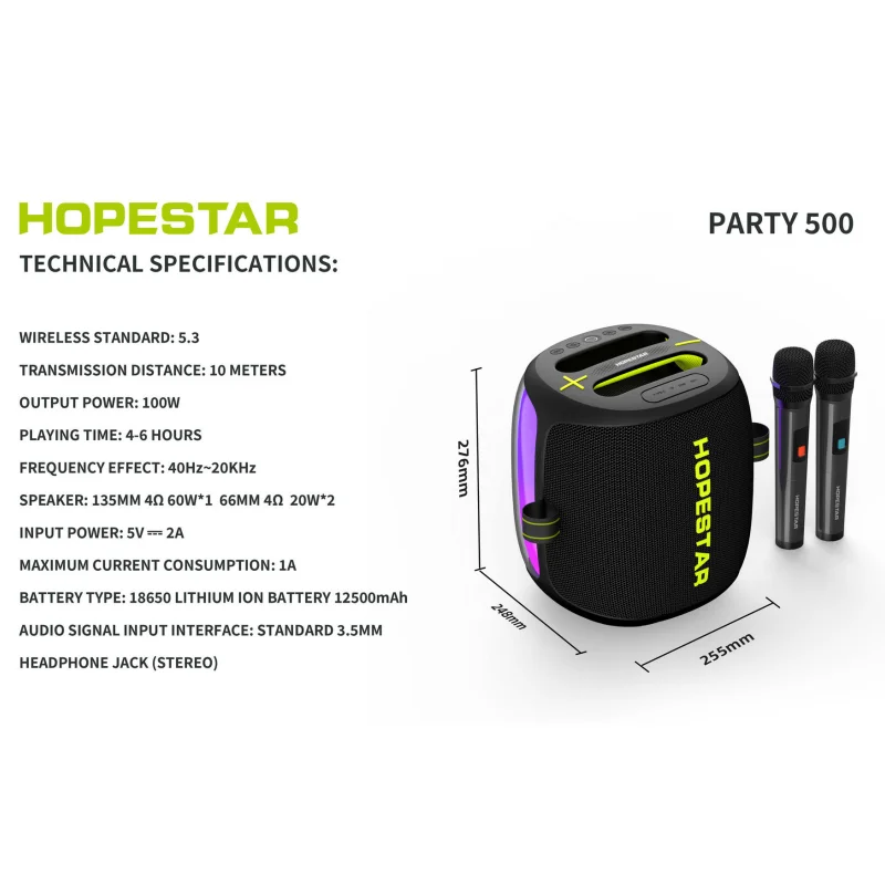 Professional 100W Portable Speaker Outdoor Wireless Caixa De Som  Loudspeaker Karaoke Sound Box Subwoofer Hopestar Party 500
