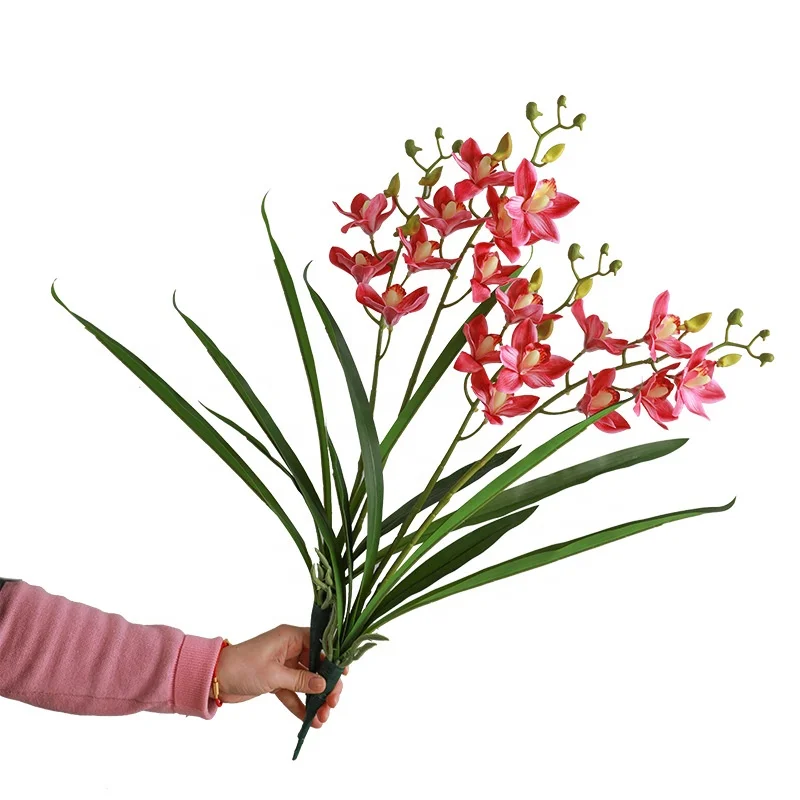 Flor Artificial De Cimbidio Con Hojas,Tacto Real Para El Hogar,Boda Y Hotel, Venta Al Por Mayor - Buy Cymbidium Con Hojas Flor Artificial,Artificial  Orquídeas Cymbidium,Toque Real Cymbidium Con Hojas Product on Alibaba.com