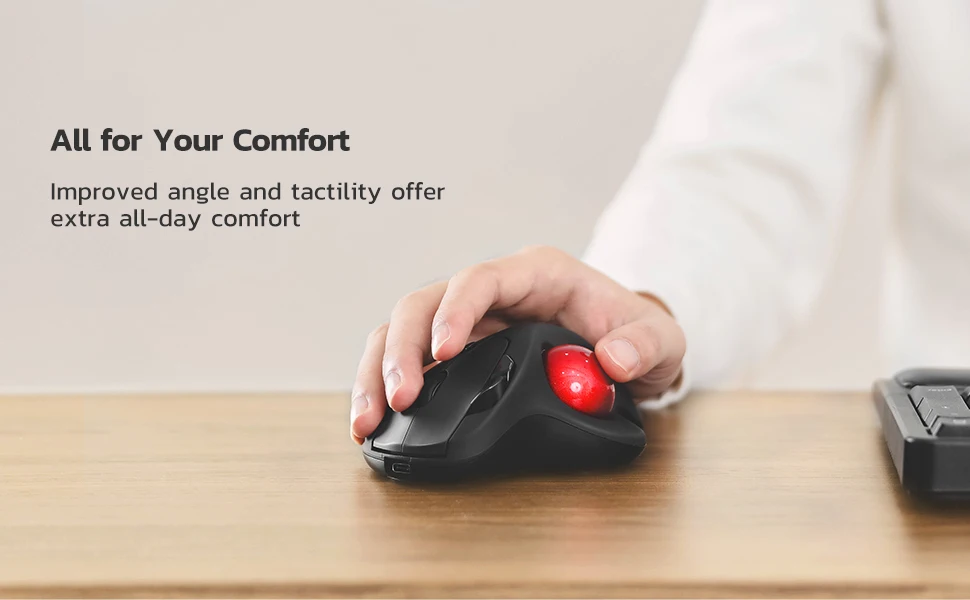 Souris trackball mini sans fil pour droitier, rechargeable, ergonomique, facile à contrôler avec le pouce, suivi optique précis et fluide, lecteur d'empreintes digitales