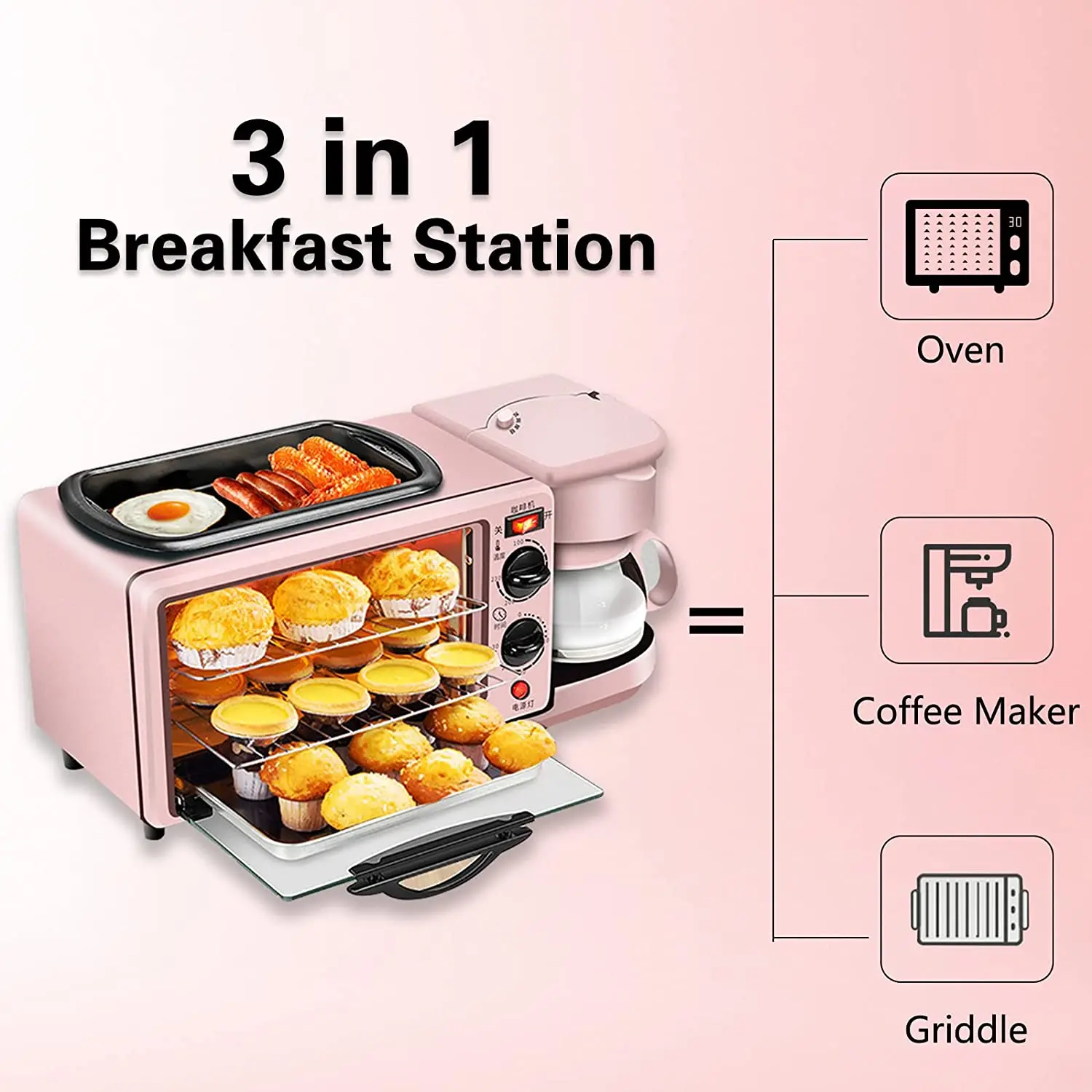 Three-in-One Breakfast Station Coffee Maker, Toaster, Griddle