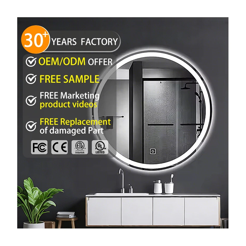 Defogging Smart Mirror Bathroom Music Switch Bath Smart Mirror Round Touch Sensor Mirror with bluetooth