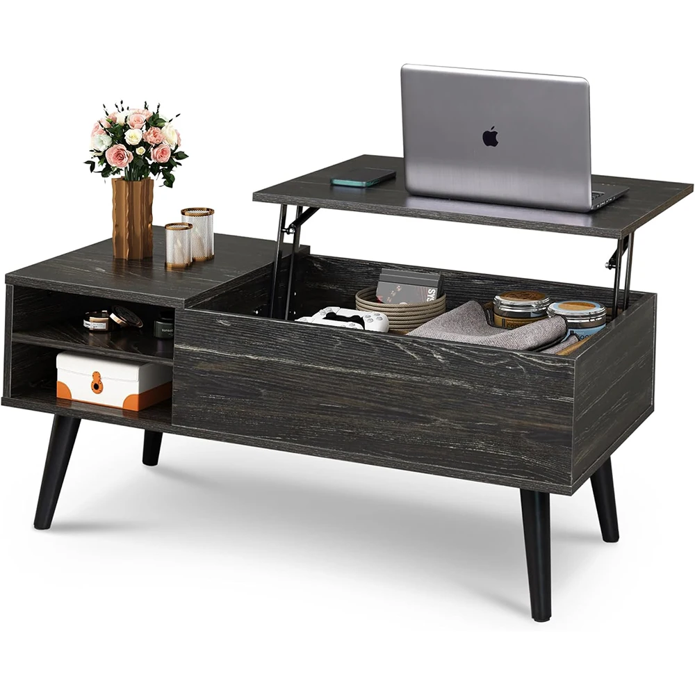 mesa de centro elevable de 39" con compartimento oculto, cajones de almacenamiento y estante para sala de estar