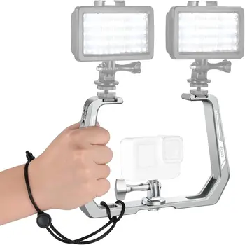 NEEWER Underwater Diving Rig for Action Camera, Aluminum Alloy Silver U Shaped Handgrip with 1/4" Screw, Cold Shoe, Compatible