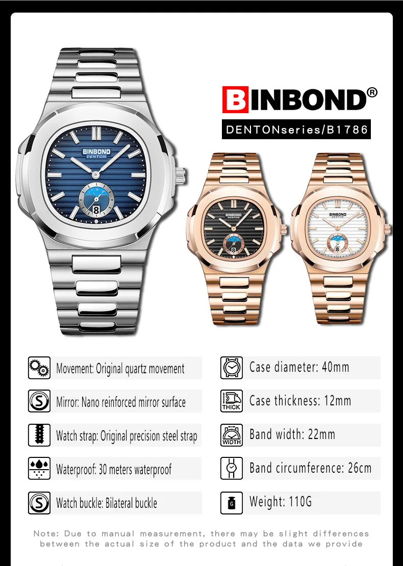 BINBOND B1786 Luxury Men's Wristwatch - Waterproof & Luminous