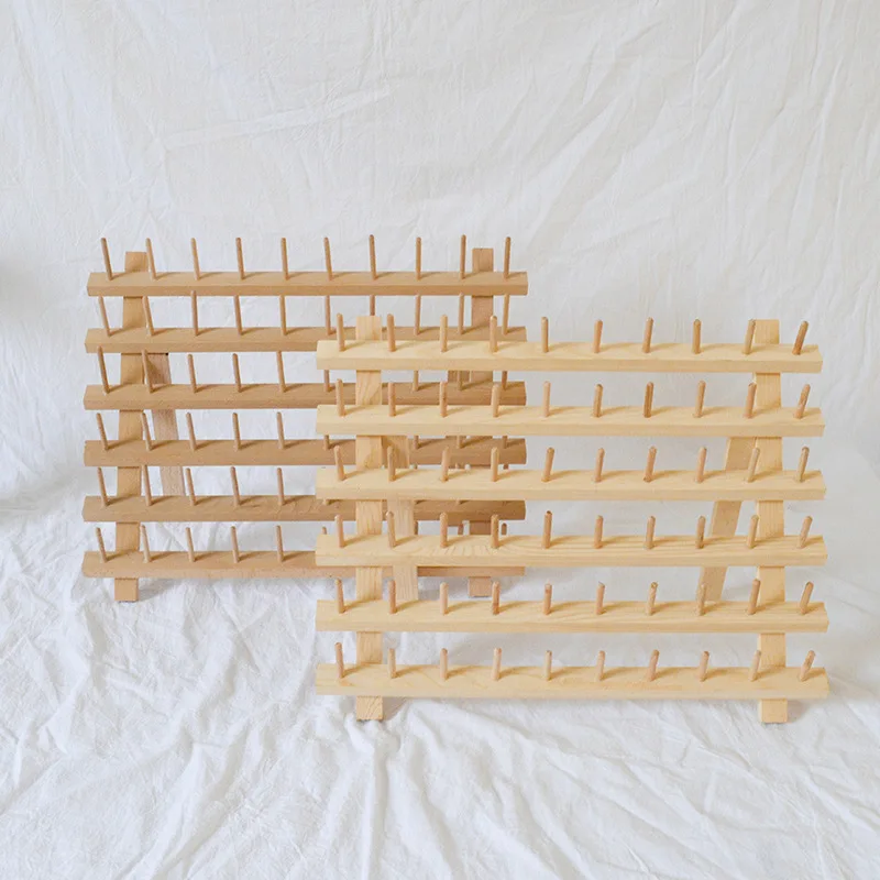 Wooden Spool Thread Rack Sewing Thread Custom Thread Holder Wood Yarn Rack With Hanging Hooks,120-Spool Sewing Rack