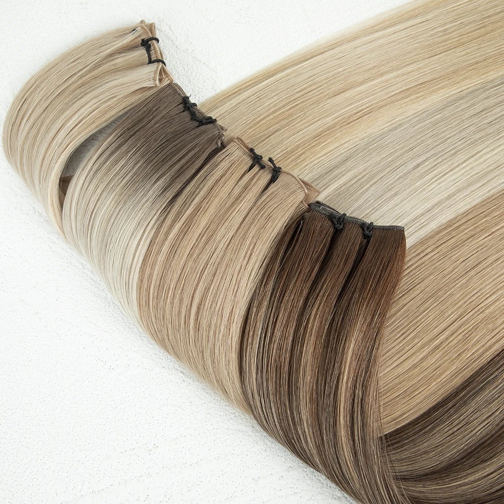 Leshine New Design handtied wefts Invisible Flat Weft Weave Human Hair Extensions Vendors  Seamless Genius Weft