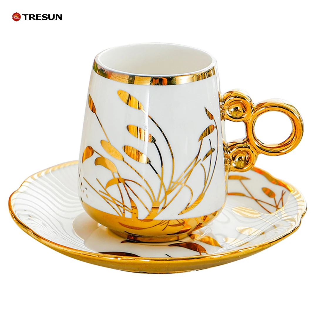 Arabic Style Middle East Gift Box Luxury Cheap Price Cappuccino Laate Porcelain Ceramic Tea Coffee Cup and Saucer Set of 6