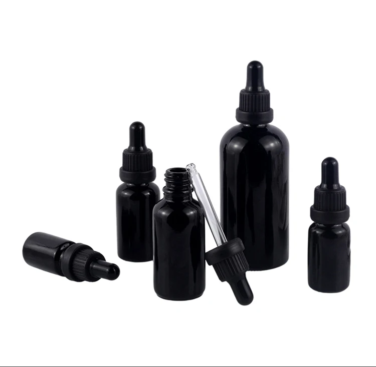 15ml 30ml Frosted Matte Black Boston Round Bottles With Dropper Caps