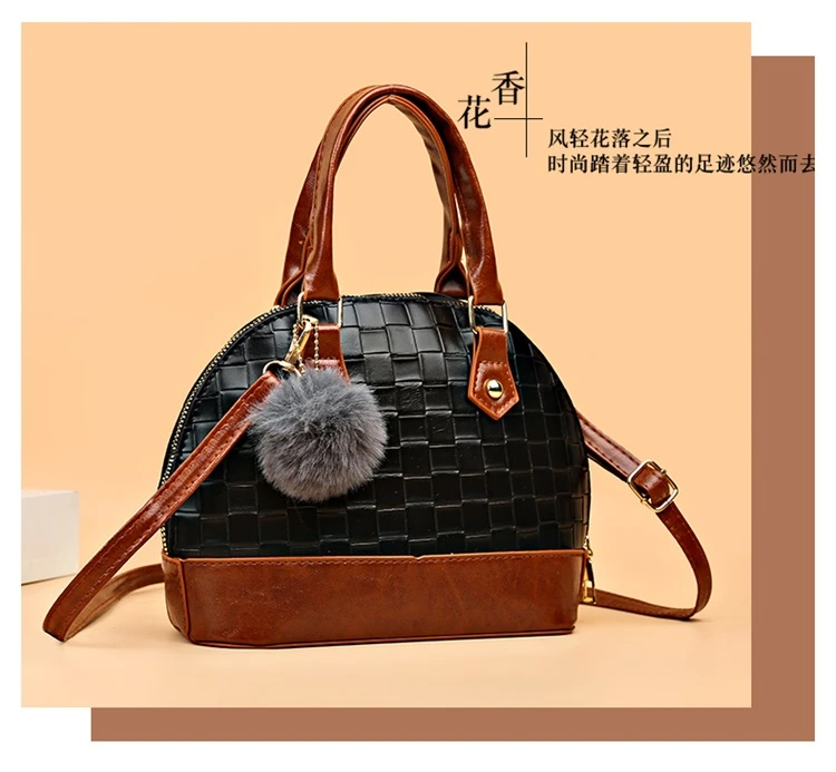 Women's Vintage Woven Pattern Plaid Shoulder Handbag Soft Synthetic Leather Messenger Crossbody Tote Bag Ladies and Girls' Sac