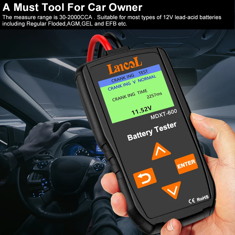 Automotive 12v Battery Tester With Tft Color Lcd Display For Car Mdxt