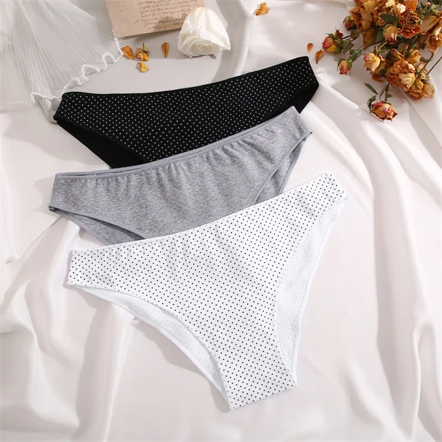 Finetoo Cheap Women Cotton Dot Panties Sexy Low Rise Underwear Fashion