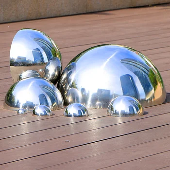 Set 3 Sfere Decorative A Mezza Sfera In Acciaio Specchiato - Per Giardino, Bagno E Pareti, Misure Miste