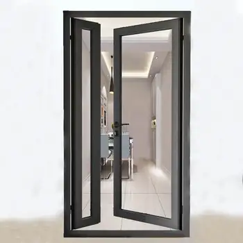 European style interior sliding soft close balcony office kitchen bedroom black slim frame aluminum glass door window