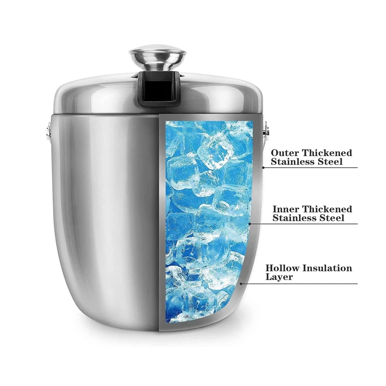 Ice Bucket Insulated With Tongs And Lids For Parties And Bar,Stainless