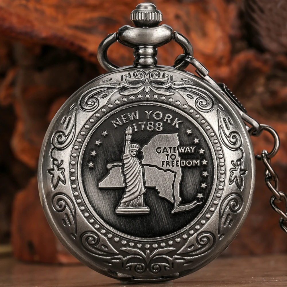 New York 1788 Gateway Lady Liberty Gray Metal Pocket Watch  display picture 2