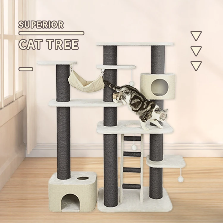 Luxury Big Wooden Cat Tower Tree Scratcher Tower Cat Tree House With