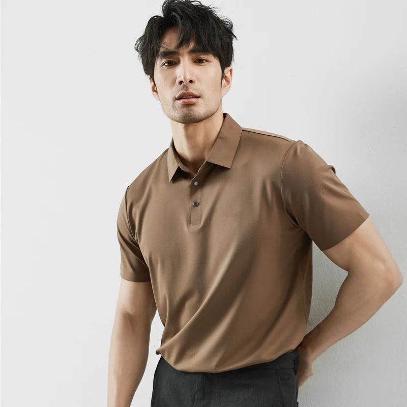 Non-trace compression high elastic short sleeve POLO shirt men's light luxury men's ice silk drapey new T-shirt