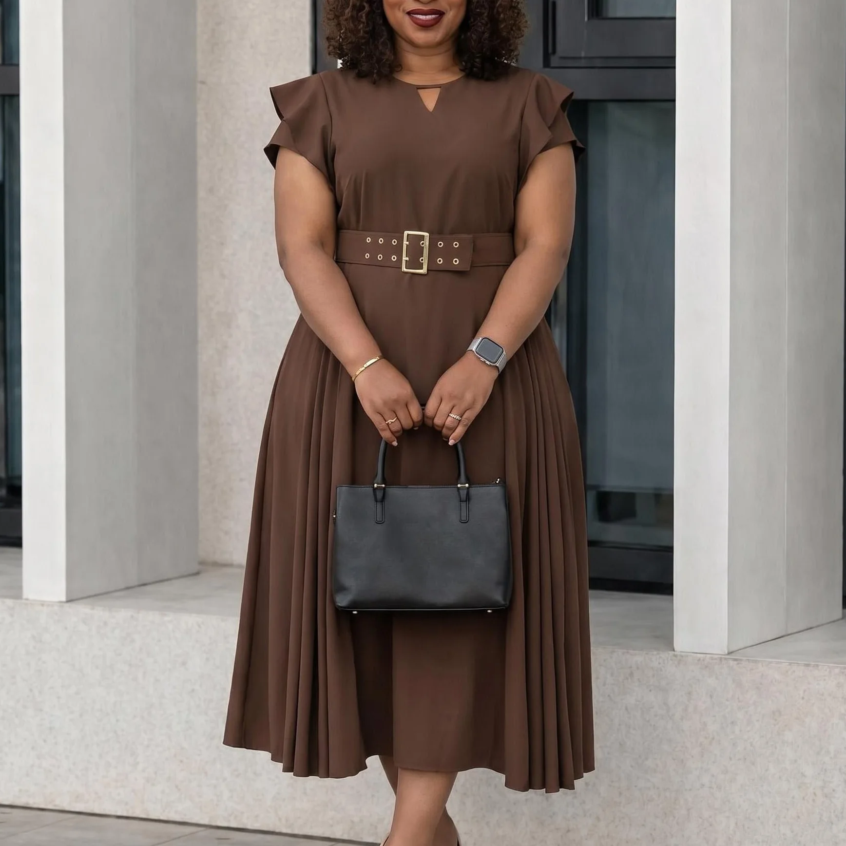 ladies pleated dress D629 Factory Customized Summer Dresses Women Casual Elegant Ruffle Short Sleeve High Waist Maxi Dress fashion dresses for ladies