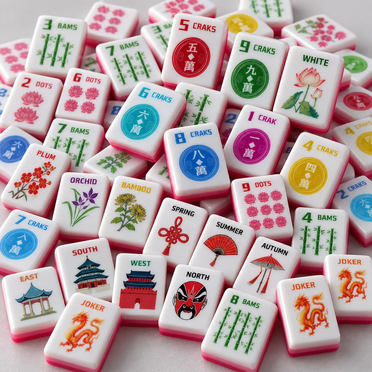 Luxury American Mah-Jongg Set with Lotus Pattern Tiles & Joker Family Entertainment Table Game for Home Gatherings