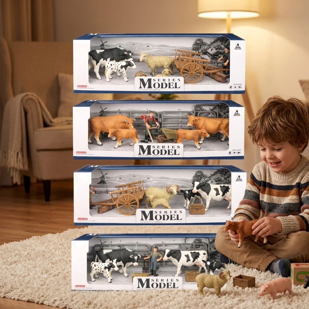 Home Decoration Farm Animal Set Toy Plastic Cow Figurines with Sheep