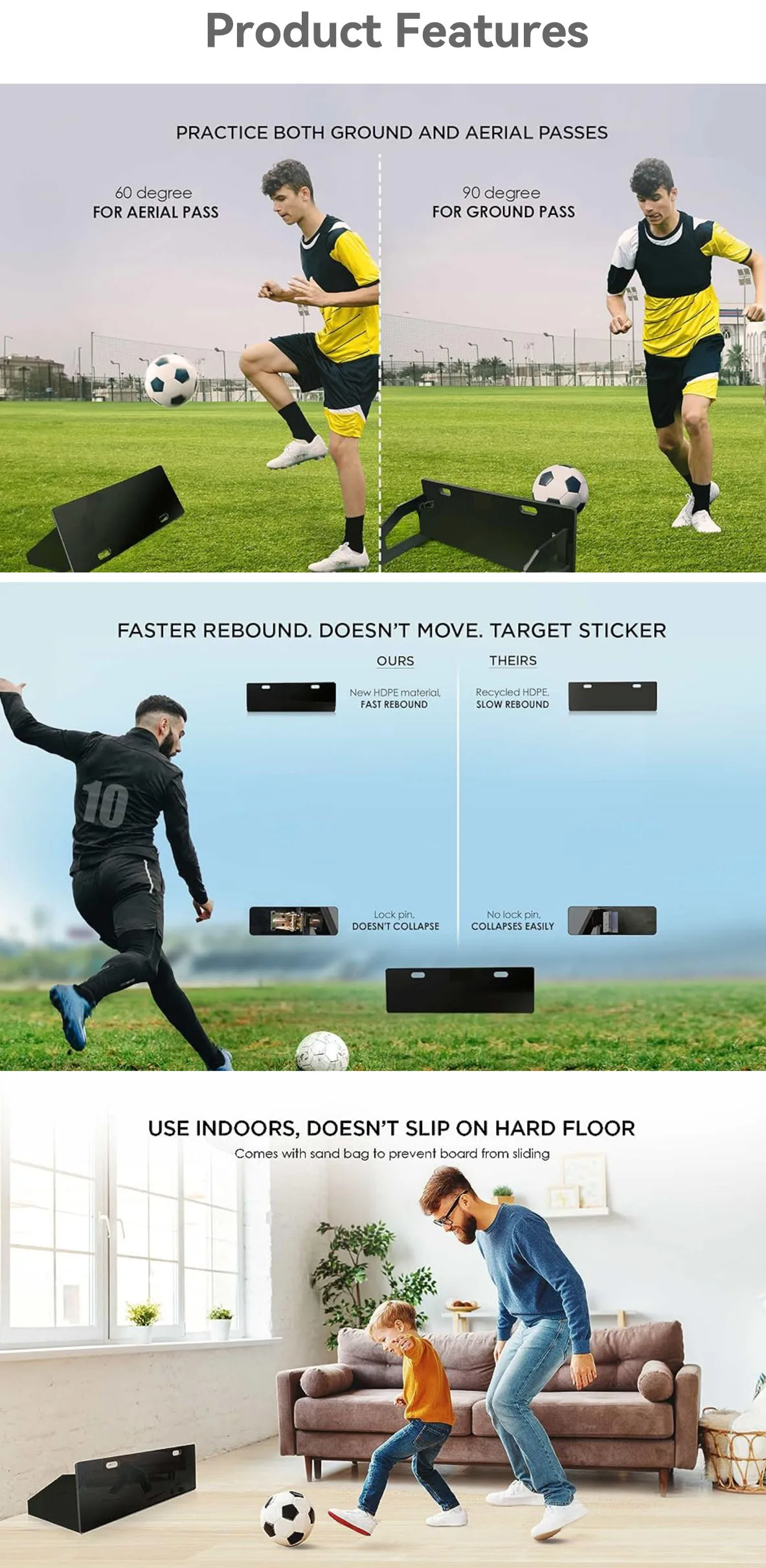 Soccer Rebounder Board Soccer Goal Football Wall Rebound Kickback Ball