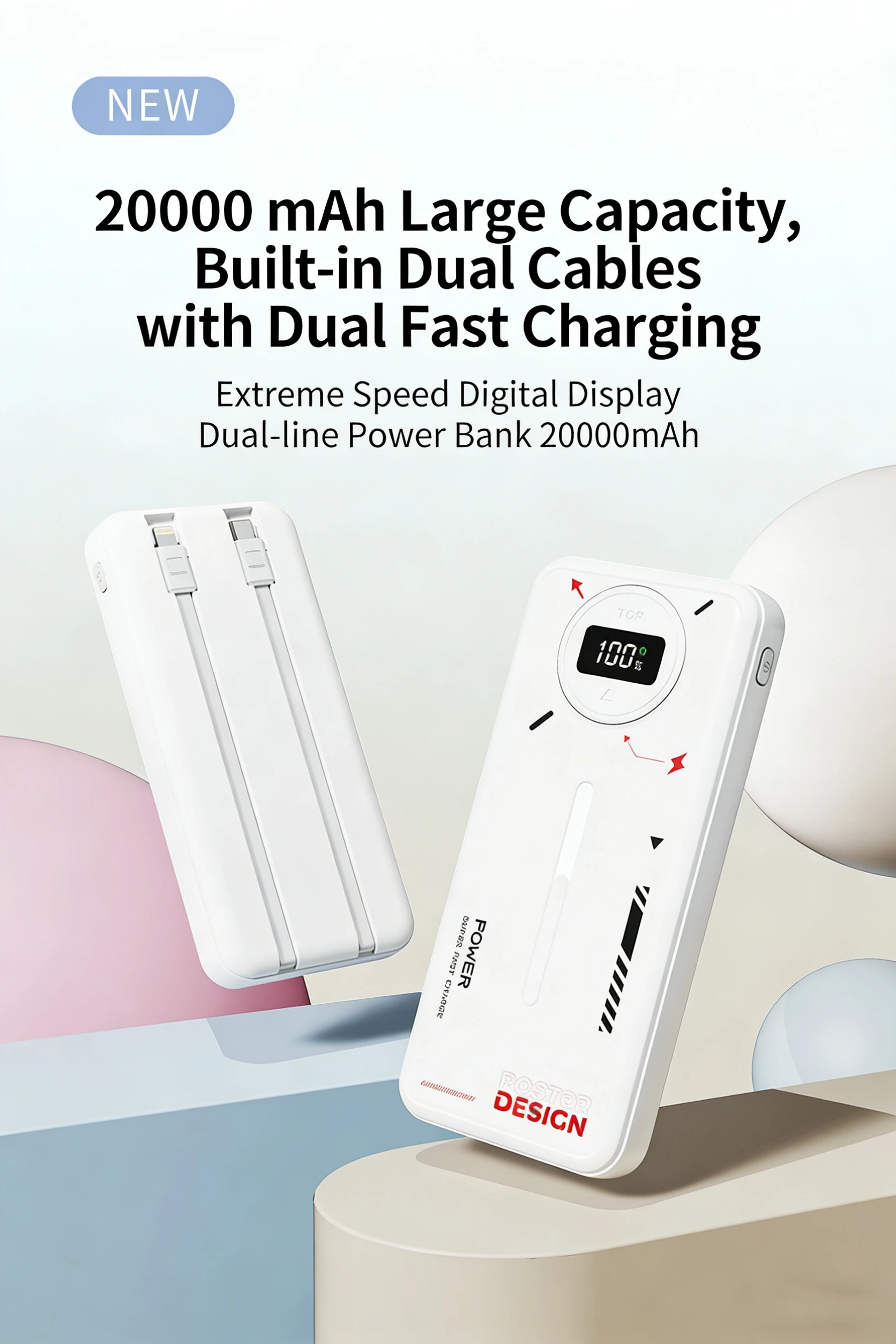 Super Fast Charging High Capacity Wireless Power Bank 20000mAh Mobile Charger with Built-in Cable and Custom Logo preview 6