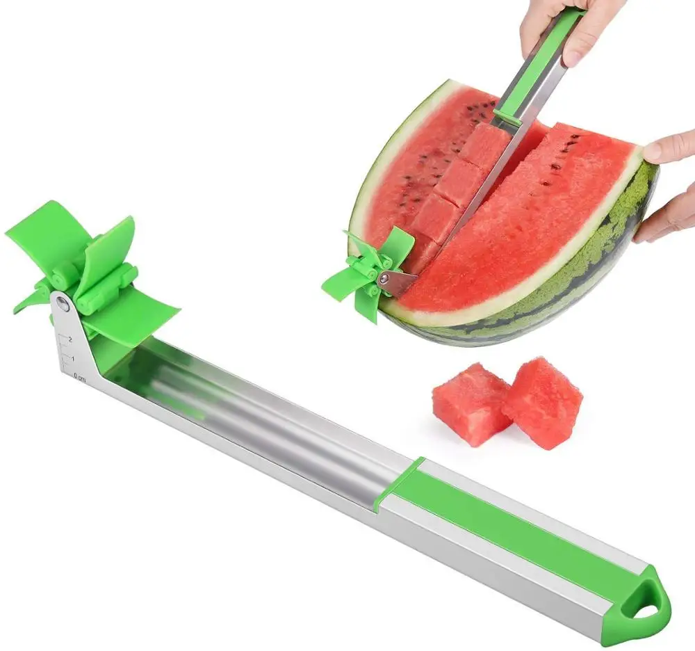 Melon Cutter Watermelon Cubes Slicer Stainless Steel Cutter Knife Corer Fruit Vegetable Tools Kitchen Gadgets, Size: 2, Green