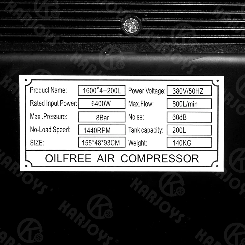 Industrial Grade 380V150HZ Electric Oil-Free Air Compressor Pump 200L Tank 8Bar Pressure for Spray Paint Auto Garage Tire