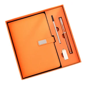 Customized Logo Luxury A5  Pu Cover Corporate Gift Business Notebook Journal Set Box With Pen U Disk Gift Set