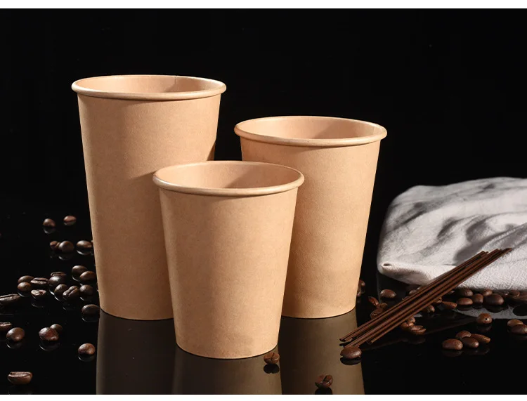 100% Food Grade Kraft Paper Coffer Cup Disposable Single Wall Paper Cup With PS Lid for Tea Hot Drinks supplier