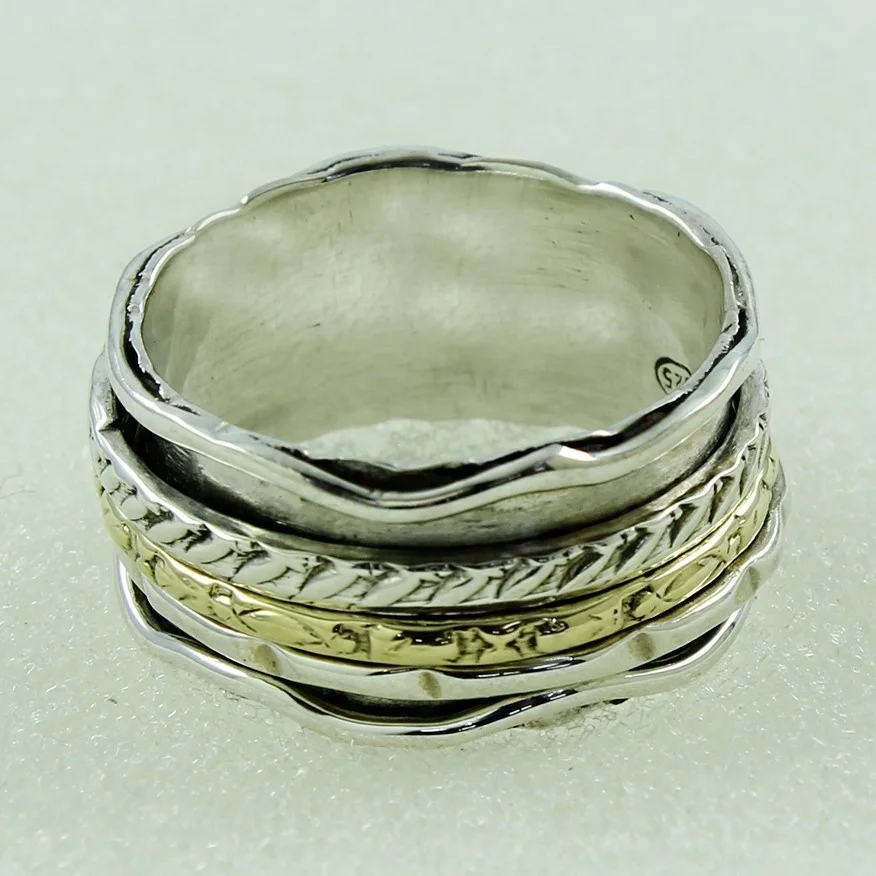 925 Sterling Plain Silver Meditation Jewelry Two Tone Handmade Spinner Ring