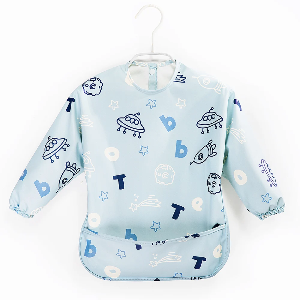 OEM PU Waterproof Baby Bibs infant Toddler Long Sleeve Feeding Bib With Food Catcher Super Soft easy Clean manufacture