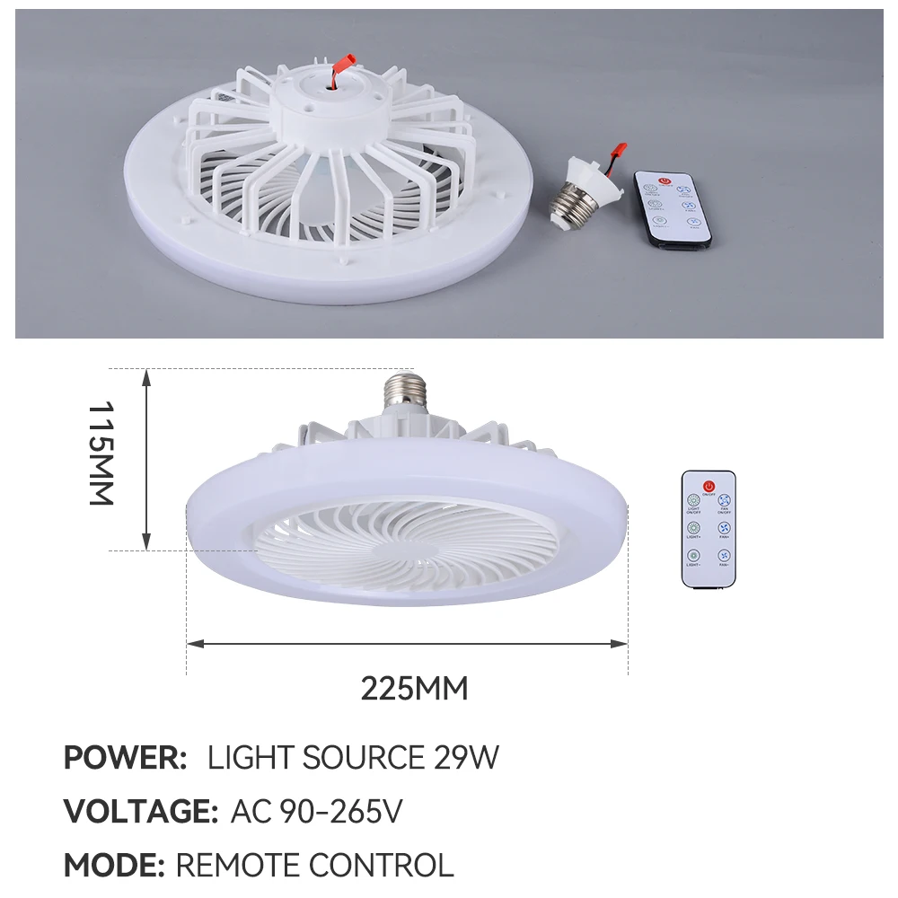 Wind Speedsled Fan Light Remote Control E27 LED Fan Ceiling Fan with Light NEW Modern 80 Bedroom Livingroom Mini Diblacke 3 PC