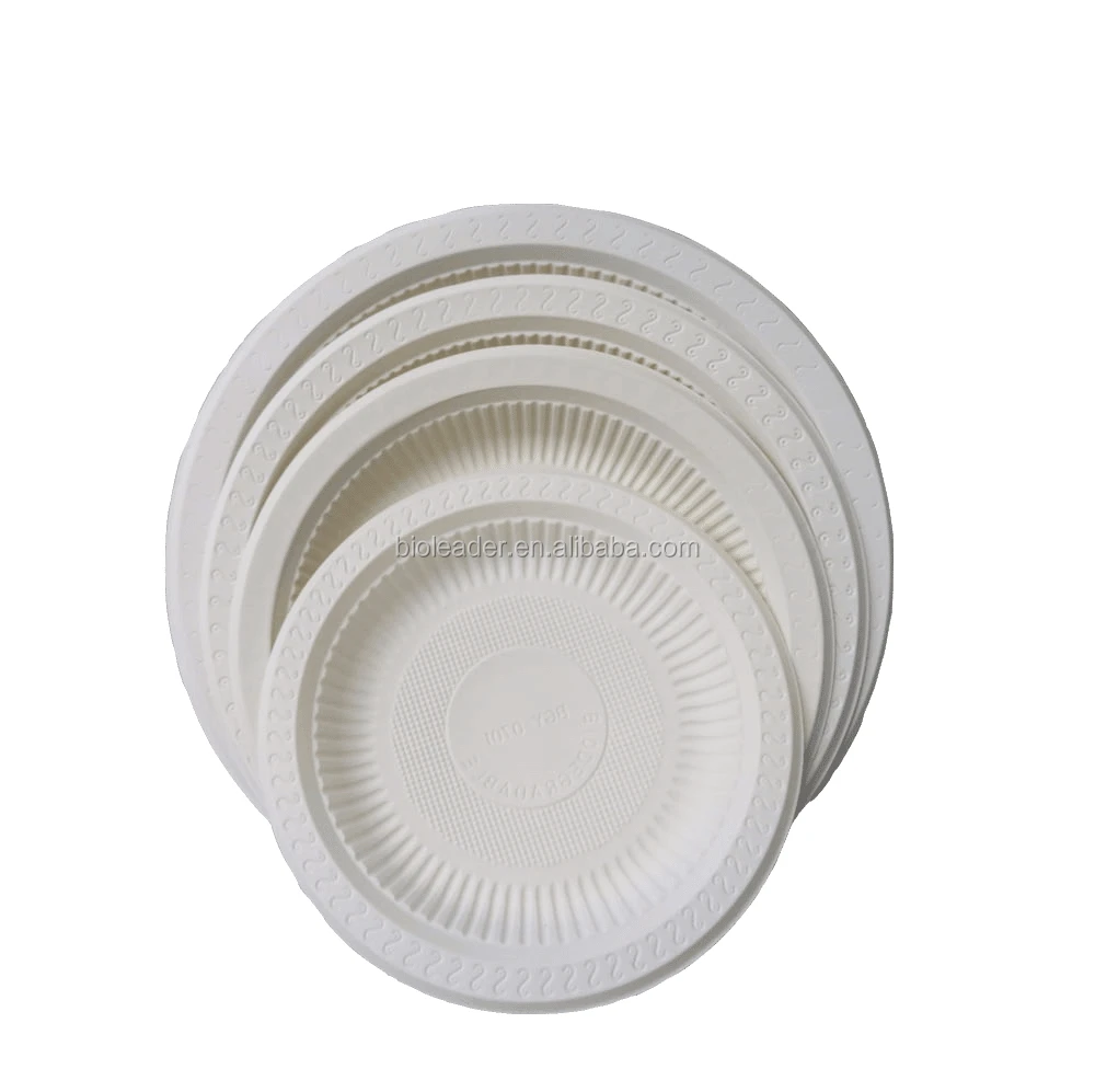Biodegradable Disposable 6 7 8 9 10 Inch Cornstarch  Corn Starch CPLA Plastic Round Plates