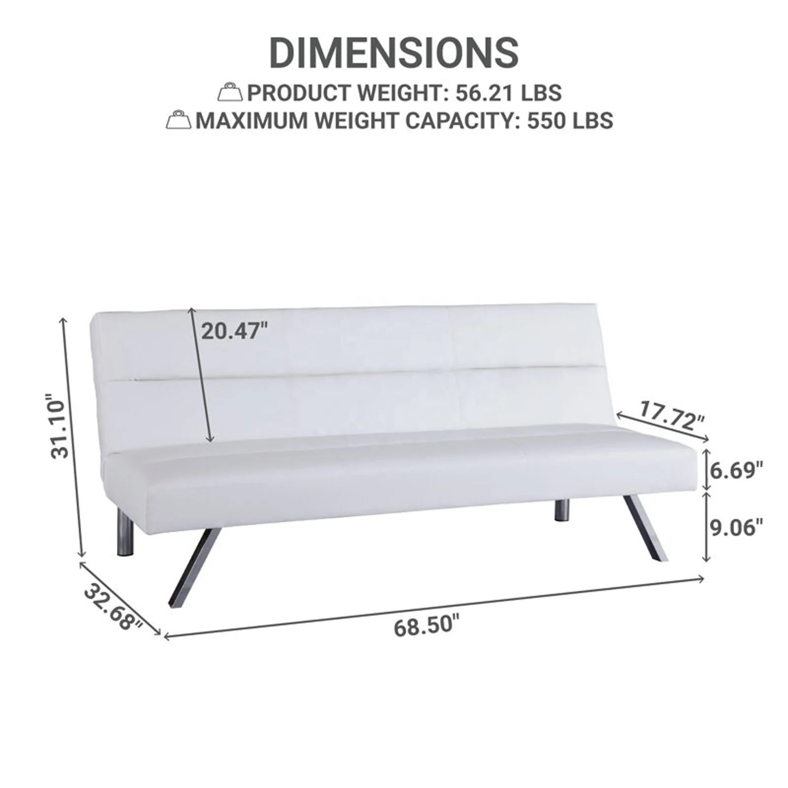 Modern Multi-functional White Living Room Faux Leather Folding Couch Turns to Bed Futon Sofa Cam Bed for 2 Person