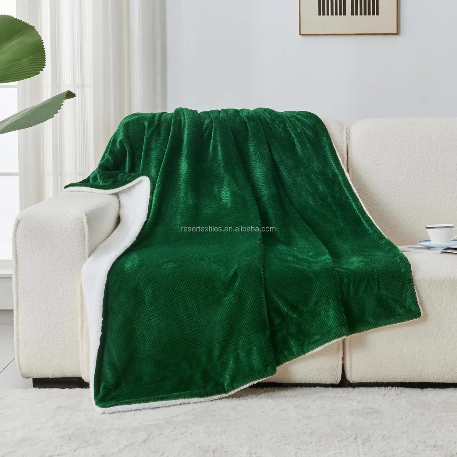 50 X 60 Inches Reversible Sherpa Fleece Waffle Throw Blanket Super Soft Lightweight Fluffy Plush Bed Solid Raschel Blanket