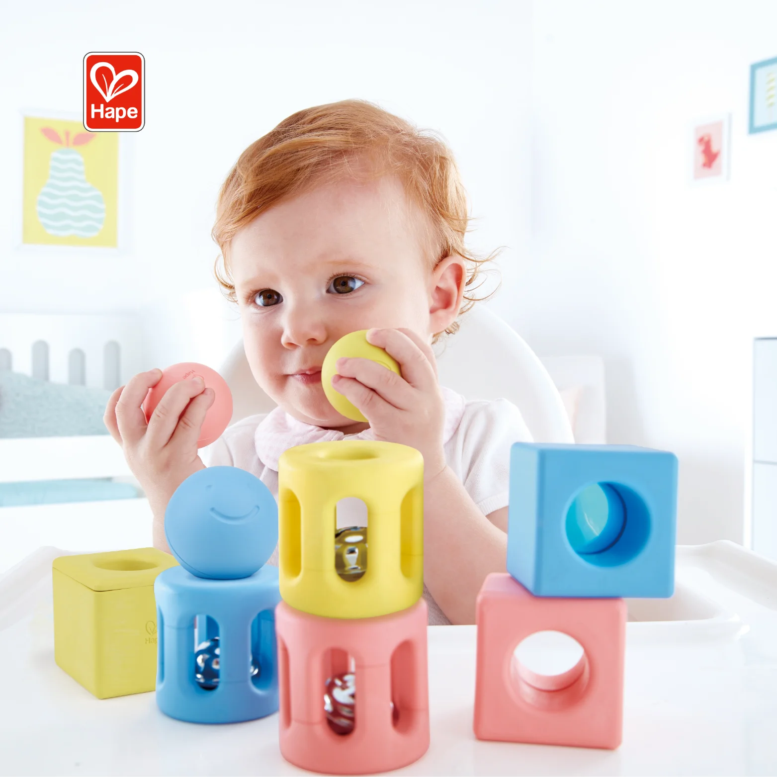 HAPE безопасный материал на рисовой основе Геометрическая погремушка коллекционная игрушка для 0 м +