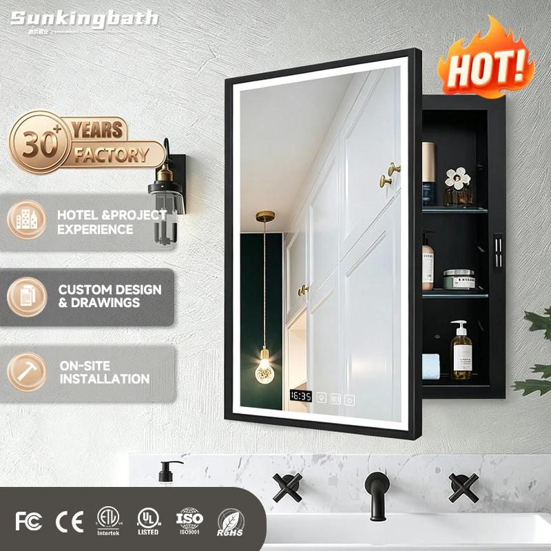 Illuminated Bathroom Mirror Cabinet Anti-Fog Wall Mounted Led Medicine Cabinet with Adjustable Shelves for Bathroom Storage
