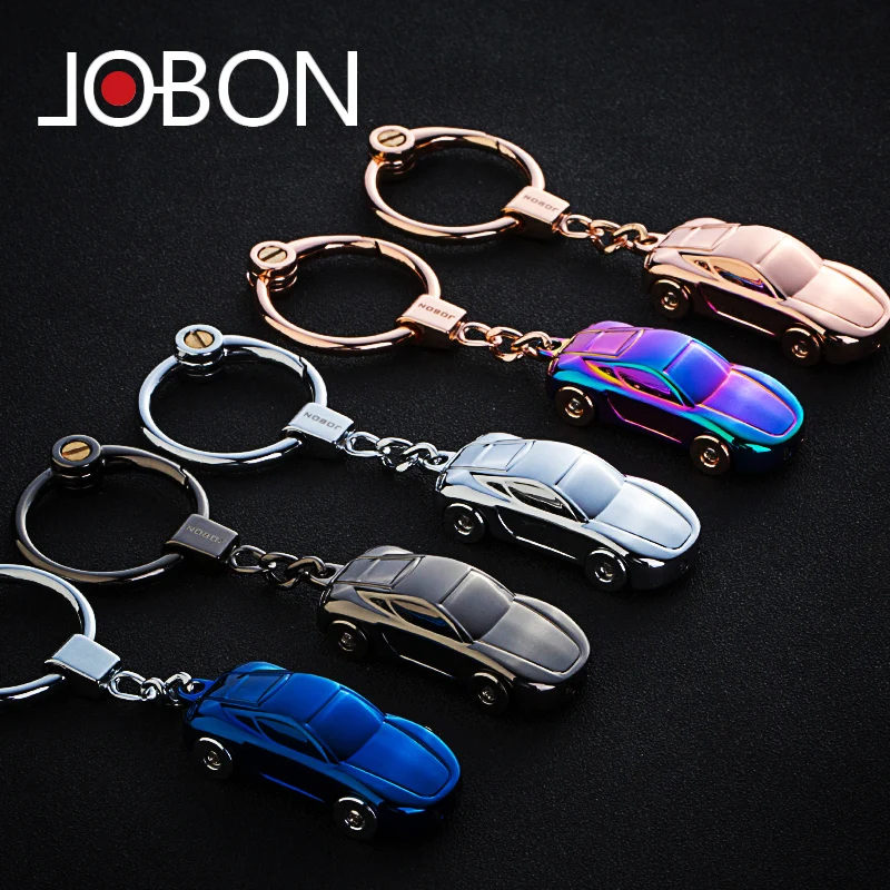 JOBON Customized Custom Logo Metal Car Key Chain Holder With LED Light Zinc Alloy Electroplate With Gift Box