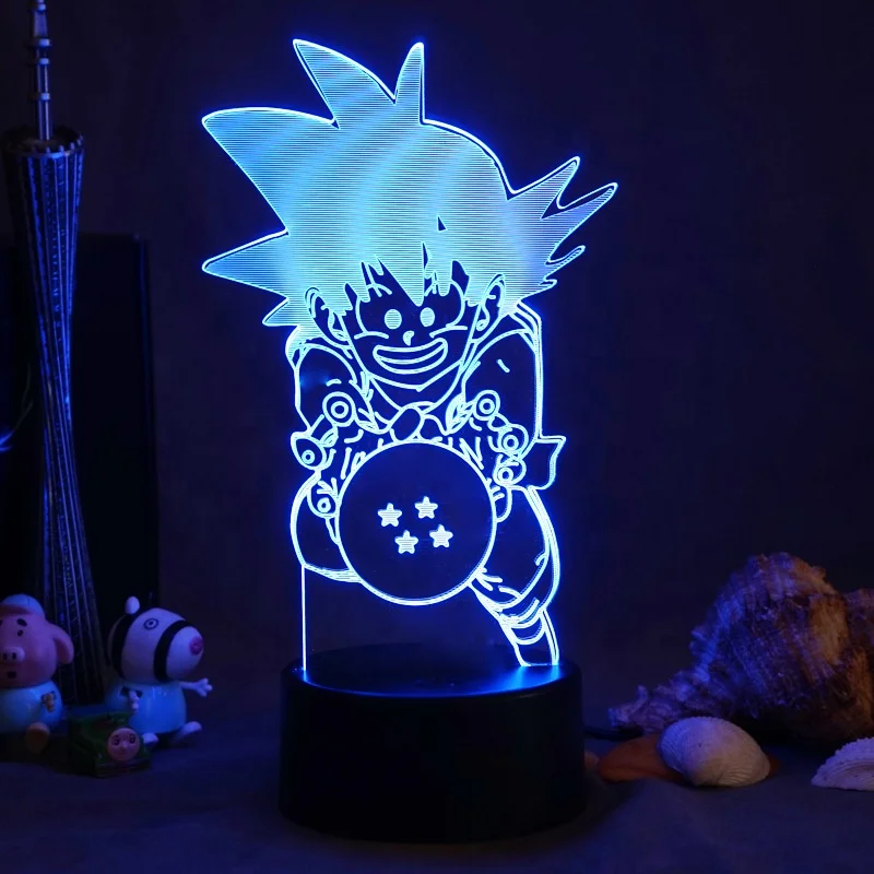  Venta al por mayor Dragon Ball Z Super Saiyan God Goku Figuras de acción Lámpara de mesa 3D Luz nocturna que cambia de color para niños Regalos para niños de
