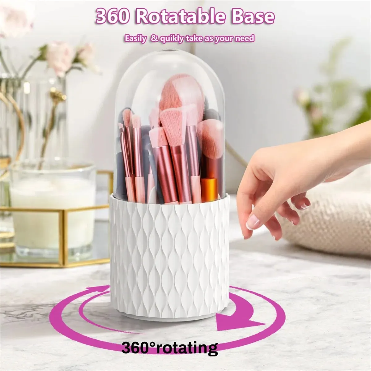 Custom 360 Rotating Makeup Brush Organizer With Dustproof Lid Large